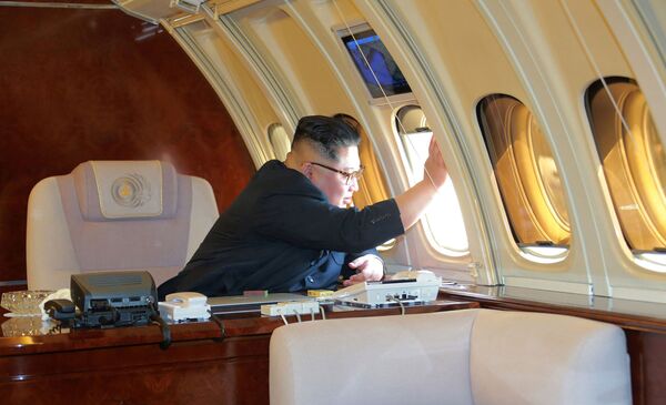 朝鲜最高领导人金正恩搭乘专机离开北京前。 - 俄罗斯卫星通讯社