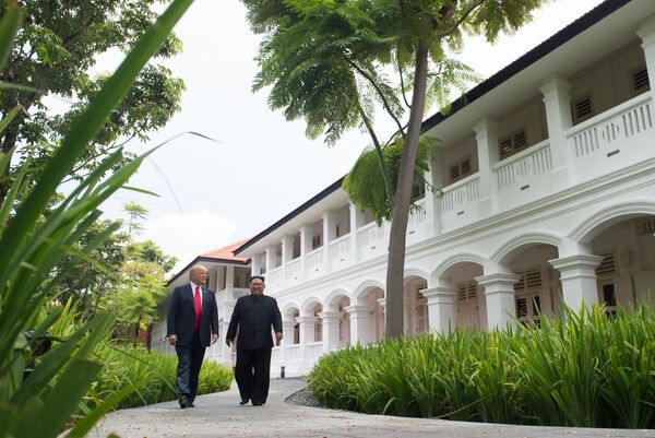 美国总统唐纳德·特朗普与朝鲜最高领导人金正恩现身新加坡。 - 俄罗斯卫星通讯社