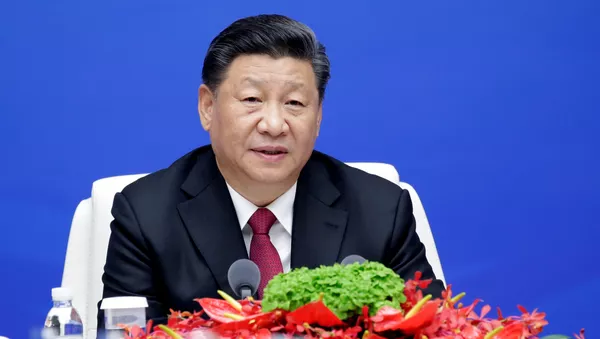 Chinese President Xi Jinping speaks during a meeting with international navy delegates to mark the 70th anniversary of the founding of the Chinese People's Liberation Army Navy in Qingdao - 俄羅斯衛星通訊社