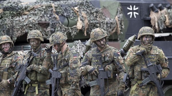 Немецкие солдаты НАТО на военной базе Рукла в Литве - 俄罗斯卫星通讯社