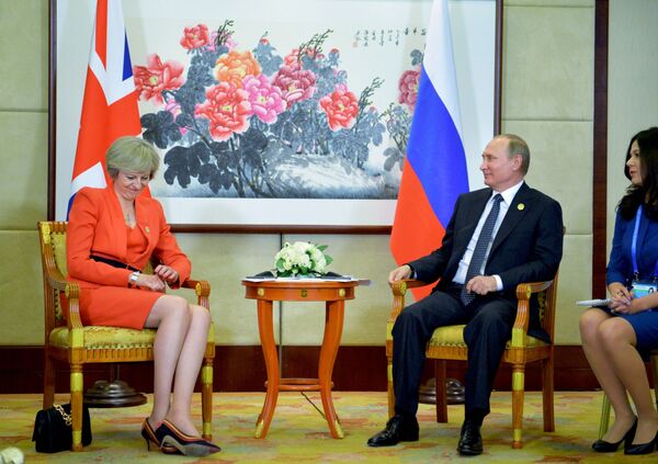 英國首相特蕾莎·梅和俄羅斯總統普京在杭州G20峰會上。 - 俄羅斯衛星通訊社