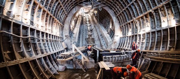 Рабочие во время строительства станции Фонвизинская Люблинско-Дмитровской линии Московского метрополитена - 俄罗斯卫星通讯社