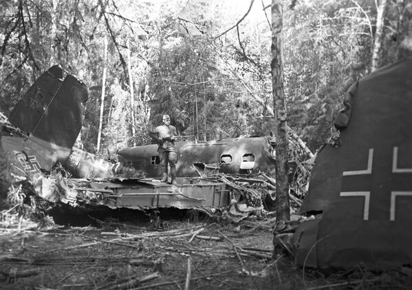 莫斯科郊外的樹林里被蘇聯防空炮手擊落的德國戰鬥機。 - 俄羅斯衛星通訊社
