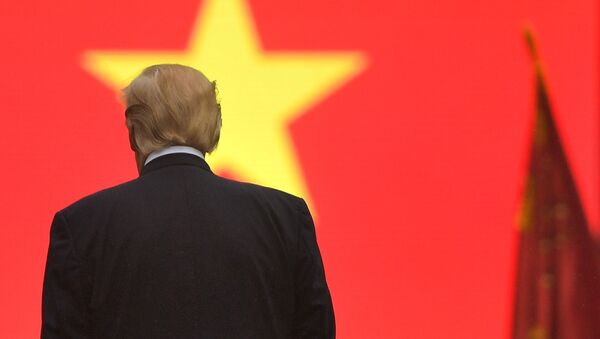 Президент США Дональд Трамп на фоне вьетнамского флага  - 俄罗斯卫星通讯社