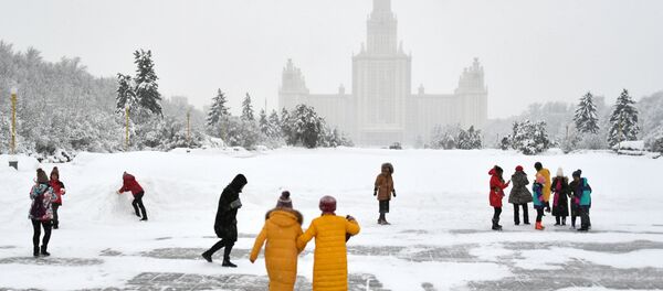 Туристы возле смотровой площадки Воробьевых гор перед МГУ в Москве - 俄罗斯卫星通讯社