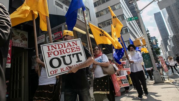 Демонстрация в Нью-Йорке против отмены особого статуса Кашмира в Индии - 俄罗斯卫星通讯社