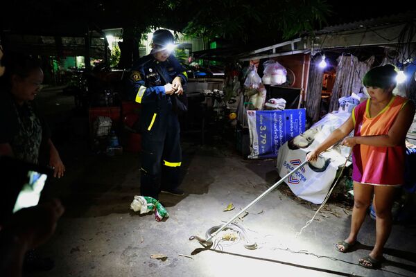 一名泰国女子在救援队赶来前手持棍子按住在自家捕到的眼镜蛇。 - 俄罗斯卫星通讯社