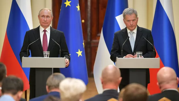 Президент РФ Владимир Путин и президент Финляндской Республики Саули Ниинистё во время совместной пресс-конференции по итогам встречи в президентском дворце в Хельсинки - 俄羅斯衛星通訊社
