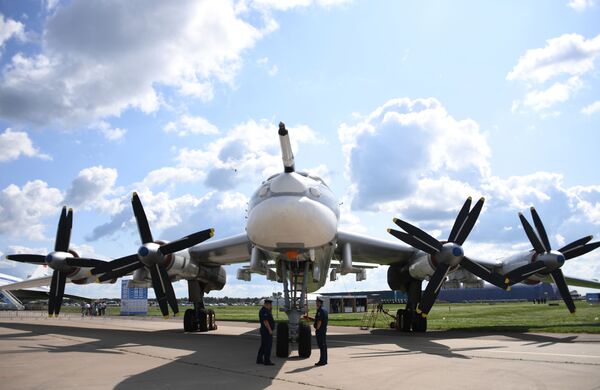 苏制战略轰炸机图-95MS在莫斯科郊外的茹科夫斯基举行的“MAKS-2019”国际航展上。 - 俄罗斯卫星通讯社