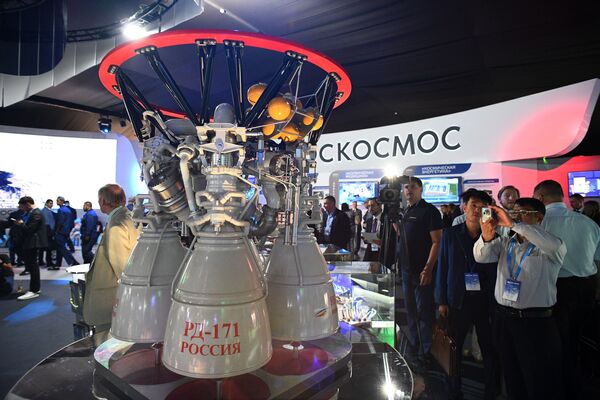 俄制RD-171液體火箭發動機在莫斯科郊外的茹科夫斯基舉行的“MAKS-2019”國際航展上。 - 俄羅斯衛星通訊社
