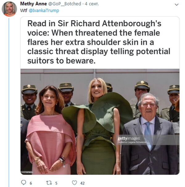 伊萬卡連衣裙被風吹起 秒變“睡蓮” 伊萬卡連衣裙被風吹起 秒變“睡蓮” - 俄羅斯衛星通訊社