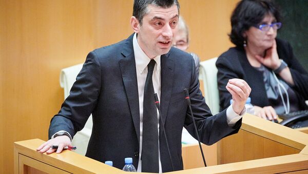 премьер-министр Георгий Гахария выступает на внеочередном заседании парламента Грузии - 俄羅斯衛星通訊社