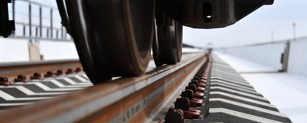 Укладка железнодорожного полотна при строительстве Крымского моста. Укладка железнодорожного полотна при строительстве Крымского моста. - 俄罗斯卫星通讯社