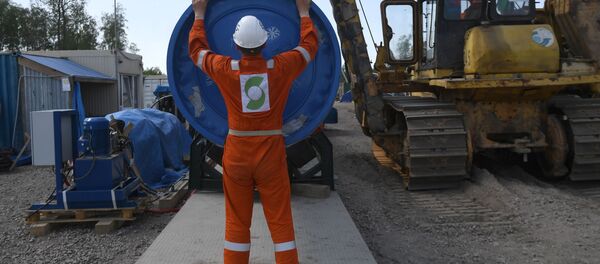 Рабочий на участке строительства газопровода Северный поток-2 в Ленинградской области - 俄罗斯卫星通讯社