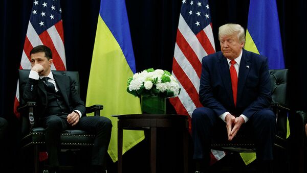 Президент Украины Владимир Зеленский и президент США Дональд Трамп во время встречи в Нью-Йорке, США. 25 сентября 2019 - 俄羅斯衛星通訊社