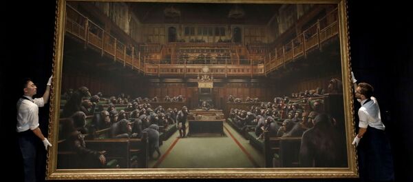 嘲笑英議會的班克斯畫作以1200萬美元破紀錄價格被拍賣 嘲笑英議會的班克斯畫作以1200萬美元破紀錄價格被拍賣 - 俄羅斯衛星通訊社