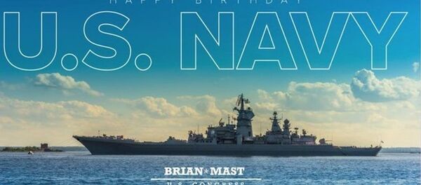 美国国会议员错用俄巡洋舰照片为海军周年纪念日送祝福 - 俄罗斯卫星通讯社