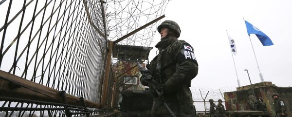 Южнокорейский солдат у границы с КНДР Южнокорейский солдат у границы с КНДР - 俄罗斯卫星通讯社