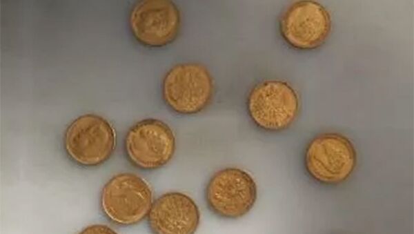 Монеты из желтого металла, изъятые у гражданки КНР во время предполетного контроля - 俄羅斯衛星通訊社