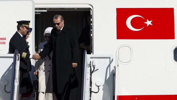 Эрдоган спускается по трапу самолета - 俄羅斯衛星通訊社