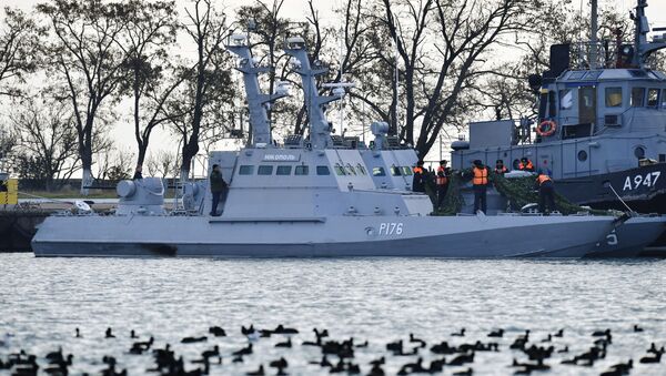 Малый бронированный артиллерийский катер Никополь в порту Керчи - 俄羅斯衛星通訊社