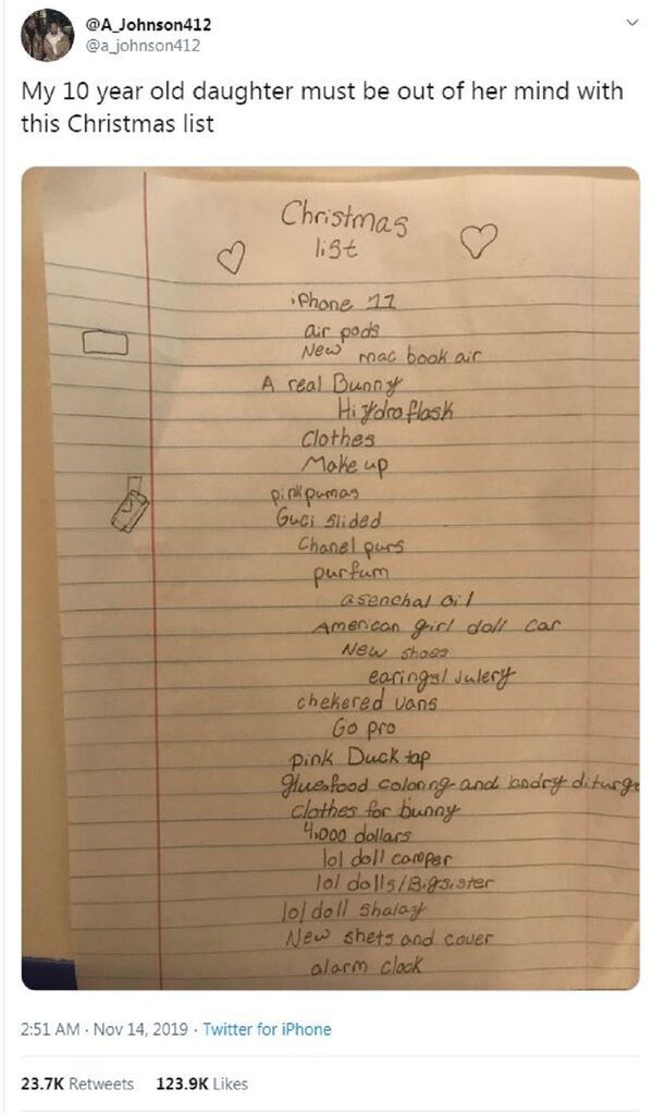 10岁女孩拟定圣诞节豪华礼物清单遭网友热议 - 俄罗斯卫星通讯社