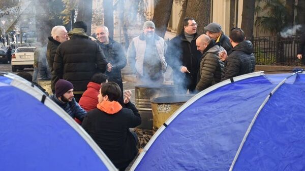 Участники акции протеста в Тбилиси против правящих властей.  - 俄羅斯衛星通訊社