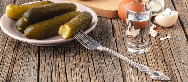 Водка с маринованными огурцами, хлебом и яйцами Водка с маринованными огурцами, хлебом и яйцами - 俄罗斯卫星通讯社