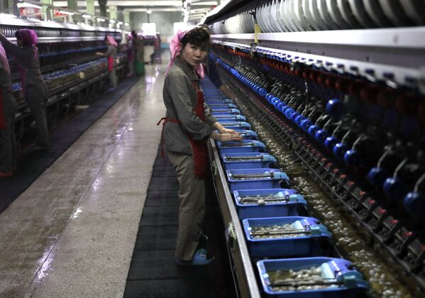 Работница Пхеньянского текстильного комбината имени Ким Чен Сук в Пхеньяне, Северная Корея - 俄羅斯衛星通訊社