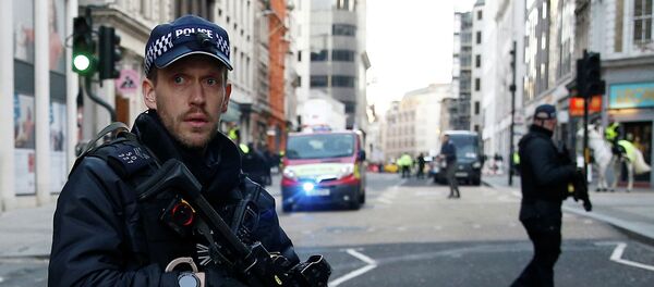 A Police officer is seen in the City, near the site of an incident at London Bridge in London, Britain, November 29, 2019.  - 俄罗斯卫星通讯社