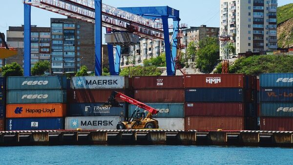 Грузовые контейнеры во Владивостокском морском торговом порту - 俄羅斯衛星通訊社