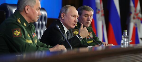 24 декабря 2019. Верховный главнокомандующий, президент РФ Владимир Путин на ежегодном расширенном заседании коллегии министерства обороны РФ в Национальном центре управления обороной. - 俄羅斯衛星通訊社