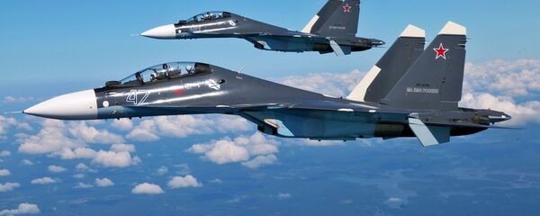 Истребители Су-30СМ во время репетиции воздушной части парада в честь Дня ВМФ России в Санкт-Петербурге. - 俄罗斯卫星通讯社