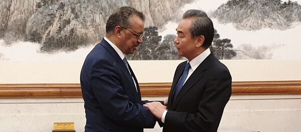 Министр иностранных дел КНР Ван И и генеральный директор Всемирной организации здравоохранения Тедрос Адан Гебрейесус во время встречи в Пекине - 俄罗斯卫星通讯社