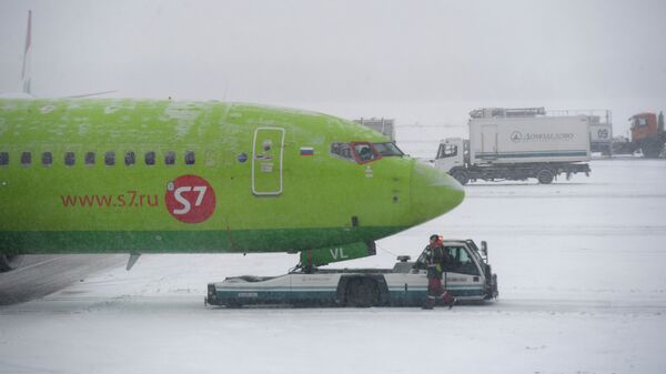 在多莫傑多沃機場機場的 S7 航空公司飛機 - 俄羅斯衛星通訊社
