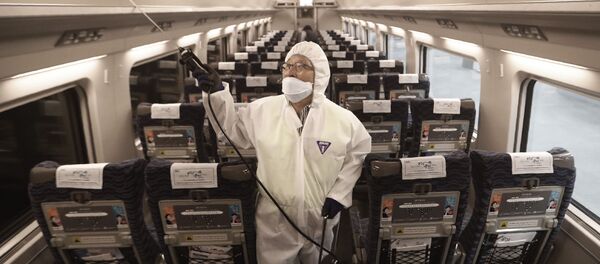 Распыление дезинфицирующих средств в поезде на станции в Сеуле в качестве меры предосторожности против нового коронавируса, Южная Корея Распыление дезинфицирующих средств в поезде на станции в Сеуле в качестве меры предосторожности против нового коронавируса, Южная Корея - 俄羅斯衛星通訊社