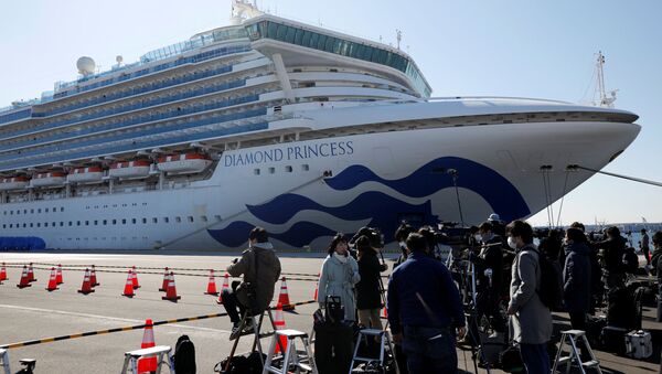 Фотографы и корреспонденты у круизного лайнера Diamond Princess, помещенного в карантин у японского порта Йокогама - 俄羅斯衛星通訊社