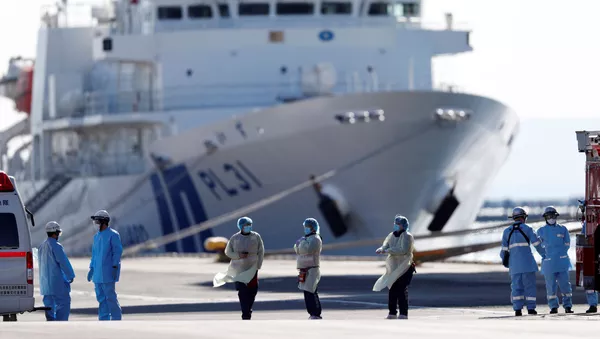Врачи на фоне круизного лайнера Diamond Princess - 俄羅斯衛星通訊社