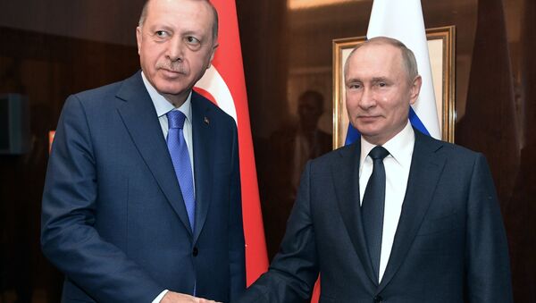 Президент РФ Владимир Путин и президент Турции Реджеп Тайип Эрдоган на Международной конференции по Ливии в Берлине - 俄羅斯衛星通訊社
