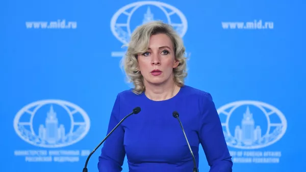 Мария Захарова во время брифинга в Москве - 俄羅斯衛星通訊社