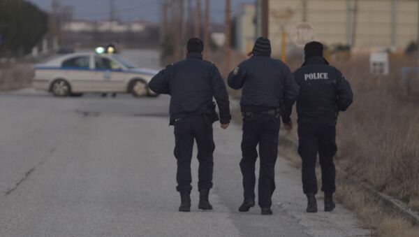 Полиция охраняет территорию вокруг завода к северо-востоку от Афин, Греция - 俄罗斯卫星通讯社