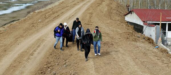 Группа сирийских мигрантов на турецко-греческой границе недалеко от города Эдирне - 俄罗斯卫星通讯社