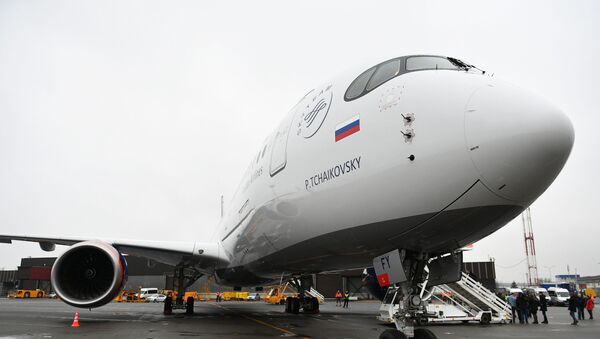 Дальнемагистральный широкофюзеляжный пассажирский самолет Airbus A350-900 авиакомпании Аэрофлот  - 俄罗斯卫星通讯社