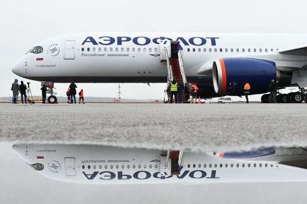 俄航展示带包厢式公务舱的新型空客A350客机 - 俄罗斯卫星通讯社