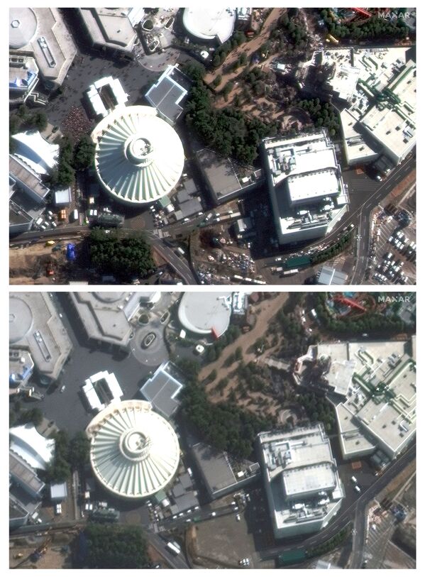 Толпа в токийском Диснейленде, Япония, перед коронавирусом 1 февраля 2020 года и опустевший Диснейленд во время коронавируса 1 марта 2020 года - 俄羅斯衛星通訊社