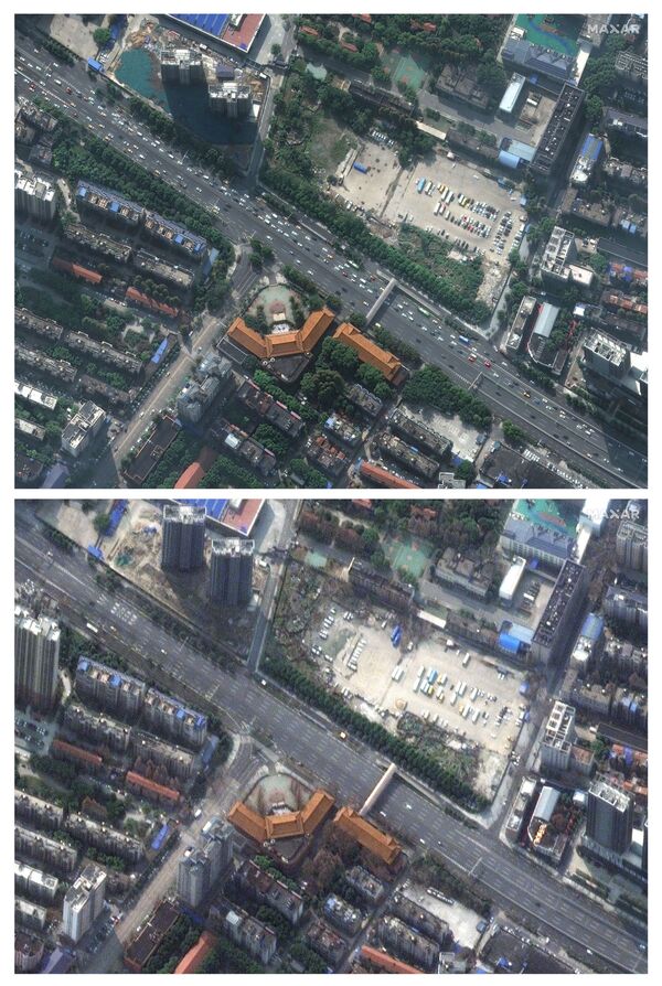 Автомобильное движение в Ухане перед коронавирусом, 17 октября 2019 года, и опустевшая дорога во время коронавируса 25 февраля 2020 года - 俄羅斯衛星通訊社