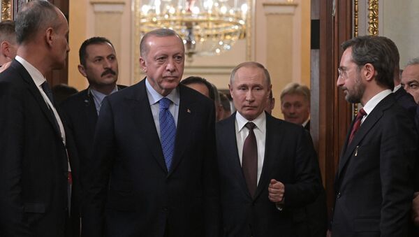 Президент РФ Владимир Путин и президент Турции Реджеп Тайип Эрдоган - 俄罗斯卫星通讯社