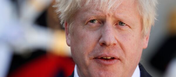 British Prime Minister Boris Johnson delivers a joint statement with French President Emmanuel Macron (not seen) before a meeting on Brexit at the Elysee Palace in Paris, France, August 22, 2019. - 俄羅斯衛星通訊社