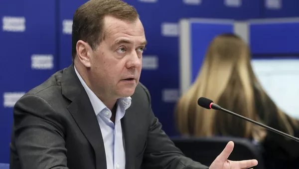 7 апреля 2020. Председатель Единой России, заместитель председателя Совета безопасности РФ Дмитрий Медведев проводит совещание с представителями региональных штабов партии Единая Россия в режиме видеоконференции. - 俄羅斯衛星通訊社