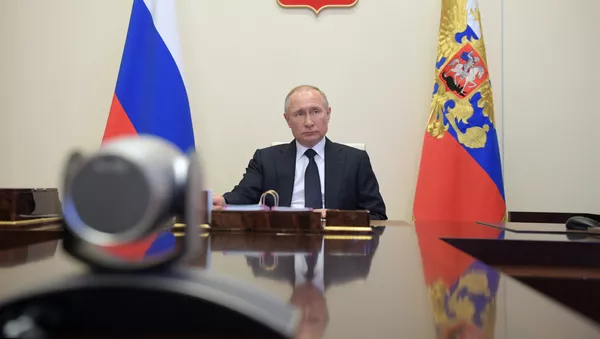 15 апреля 2020. Президент РФ Владимир Путин проводит в режиме видеоконференции совещание с членами правительства РФ. 15 апреля 2020. Президент РФ Владимир Путин проводит в режиме видеоконференции совещание с членами правительства РФ. - 俄羅斯衛星通訊社